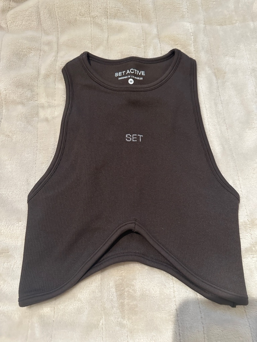 SET Active Espresso Brown Ribbed High-Neck Crop Excellent Condition-never worn